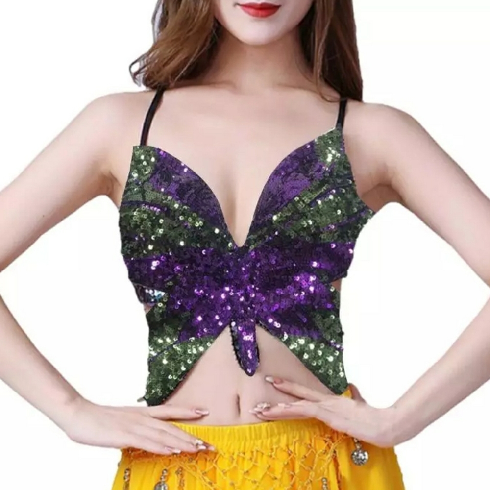 Purple/green sequin butterfly top